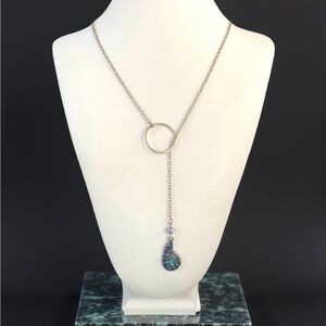 Paisley Crystal Blue Rhinestone Y Necklace